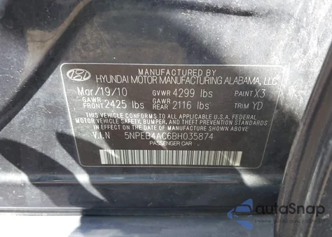 2011 Hyundai Sonata Gls from USA, damaged, VIN 5NPEB4AC6BH035874